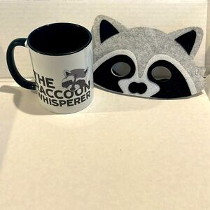 Raccoon Whisperer Coffee Mug and mask